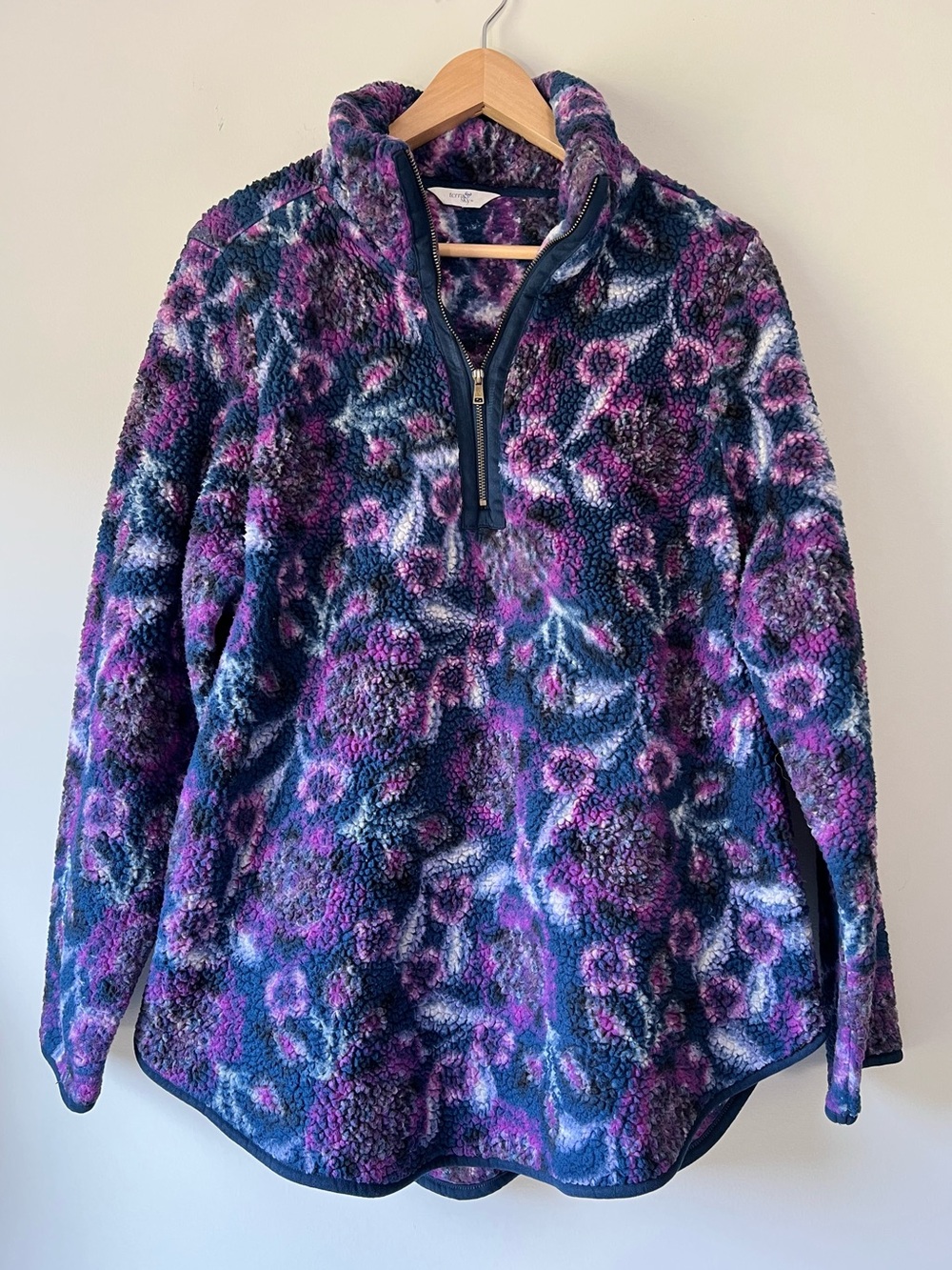 Boho Y2K Floral Faux Sherpa Pullover Fleece Cozy Quarter Zip Jacket 1X